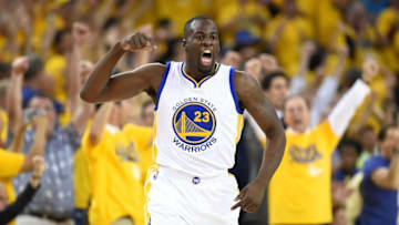 Jun 19, 2016; Oakland, CA, USA; Golden State Warriors forward Draymond Green (23) reacts after a play during the first quarter against the Cleveland Cavaliers in game seven of the NBA Finals at Oracle Arena. Mandatory Credit: Bob Donnan-USA TODAY Sports