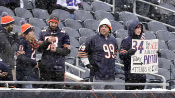 Jan 2, 2022; Chicago, Illinois, USA; Chicago Bears fans before the game against the New York Giants at Soldier Field. Mandatory Credit: Mike Dinovo-USA TODAY Sports