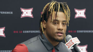 Jul 14, 2021; Arlington, TX, USA; Oklahoma Sooners linebacker Nik Bonitto speaks to the media during Big 12 media days at AT&T Stadium. Mandatory Credit: Kevin Jairaj-USA TODAY Sports