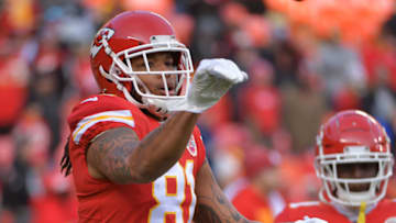 Dec 30, 2018; Kansas City, MO, USA; Kansas City Chiefs wide receiver Kelvin Benjamin (81) warms up before the game against the Oakland Raiders at Arrowhead Stadium. The Chiefs won 35-3. Mandatory Credit: Denny Medley-USA TODAY Sports
