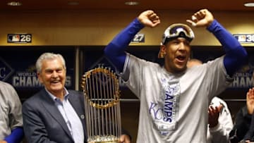 Kansas City Royals catcher Salvador Perez (right) and owner David Glass - Credit: Al Bello/Pool Photo via USA TODAY Sports