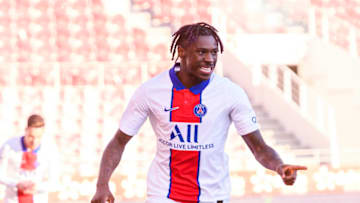 Everton striker Moise Kean on loan at PSG (Photo by Marcio Machado/Eurasia Sport Images/Getty Images)
