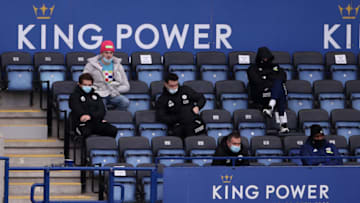 James Maddison of Leicester City seen in the stand (Photo by Alex Pantling/Getty Images)