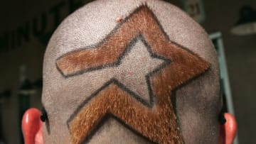 HOUSTON - OCTOBER 15: Houston Astros fan Jeff Jordon of La Porte, Texas shows off his Astros logo haircut outside of the stadium before the start of Game Three of the National League Championship Series against the St. Louis Cardinals at Minute Maid Park on October 15, 2005 in Houston, Texas. (Photo by Ronald Martinez/Getty Images)