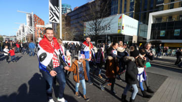 LONDON, ENGLAND - NOVEMBER 18: Fans arrive outside the stadium ahead of the UEFA Nations League A group four match between England and Croatia at Wembley Stadium on November 18, 2018 in London, United Kingdom. (Photo by Catherine Ivill/Getty Images)