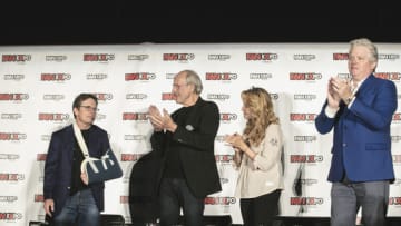 TORONTO, ON - AUGUST 31: (L-R) Actors Michael J. Fox, Christopher Lloyd, Lea Thompson and Tom Wilson attend An Evening With the Cast of "Back To The Future" at the Metro Toronto Convention Centre on August 31, 2018 in Toronto, Canada. (Photo by Brian de Rivera Simon/Getty Images)