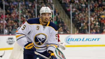 Jan 12, 2016; Saint Paul, MN, USA; Buffalo Sabres forward Evander Kane (9) in the first period against the Minnesota Wild at Xcel Energy Center. Mandatory Credit: Brad Rempel-USA TODAY Sports