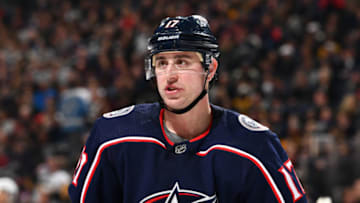 COLUMBUS, OH - APRIL 5: Brandon Dubinsky #17 of the Columbus Blue Jackets skates against the Pittsburgh Penguins on April 5, 2018 at Nationwide Arena in Columbus, Ohio. (Photo by Jamie Sabau/NHLI via Getty Images) *** Local Caption *** Brandon Dubinsky