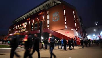 LIVERPOOL, ENGLAND - OCTOBER 24: General view outside the stadium as fans arrive prior to the Group C match of the UEFA Champions League between Liverpool and FK Crvena Zvezda at Anfield on October 24, 2018 in Liverpool, United Kingdom. (Photo by Michael Regan/Getty Images)
