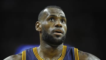 Mar 23, 2016; Cleveland, OH, USA; Cleveland Cavaliers forward LeBron James (23) reacts in the third quarter against the Milwaukee Bucks at Quicken Loans Arena. Mandatory Credit: David Richard-USA TODAY Sports