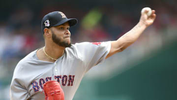 WASHINGTON, DC - JULY 04: Eduardo Rodriguez #57 of the Boston Red Sox pitches in the first inning during a baseball game against the Washington Nationals at Nationals Park on July 4, 2018 in Washington, DC. (Photo by Mitchell Layton/Getty Images)