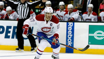 22 October 2016: Montreal Canadiens left wing Max Pacioretty (67) follows the puck into the offensive zone. The Montreal Canadiens defeated the Boston Bruins 4-2 in a regular season NHL game at TD Garden in Boston, Massachusetts. (Photo by Fred Kfoury III/Icon Sportswire via Getty Images)