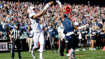 SYDNEY, NEW SOUTH WALES - AUGUST 27: Colby Parkinson of Stanford University catches the ball for a touchdown during the College Football Sydney Cup match between Stanford University (Stanford Cardinal) and Rice University (Rice Owls) at Allianz Stadium on August 27, 2017 in Sydney, Australia. (Photo by Brook Mitchell/Getty Images)