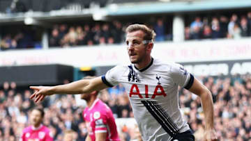 LONDON, ENGLAND - MARCH 20: Harry Kane of Tottenham Hotspur celebrates as he scores their first goal during the Barclays Premier League match between Tottenham Hotspur and A.F.C. Bournemouth at White Hart Lane on March 20, 2016 in London, United Kingdom. (Photo by Paul Gilham/Getty Images)