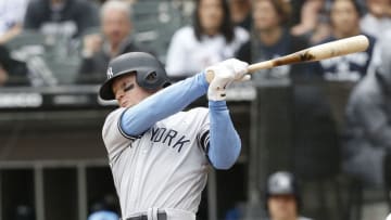 CHICAGO, ILLINOIS - JUNE 16: Clint Frazier #77 of the New York Yankees at bat during the first inning against the Chicago White Sox at Guaranteed Rate Field on June 16, 2019 in Chicago, Illinois. (Photo by Nuccio DiNuzzo/Getty Images)