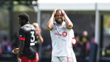 Nick DeLeon #18 of Toronto FC reacts in the second half. (Photo by Emilee Chinn/Getty Images)