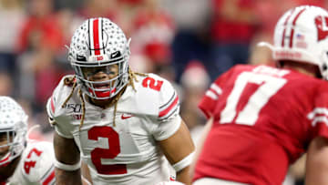INDIANAPOLIS, INDIANA - DECEMBER 07: Chase Young #02 of the Ohio State Buckeyes eyes the quarterback in the Big Ten Championship game against the Wisconsin Badgers during the second quarter at Lucas Oil Stadium on December 07, 2019 in Indianapolis, Indiana. (Photo by Justin Casterline/Getty Images)