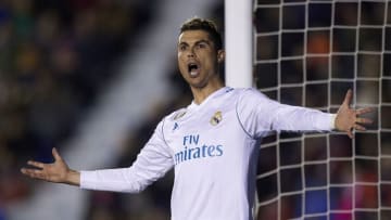 VALENCIA, SPAIN - FEBRUARY 03: Cristiano Ronaldo of Real Madrid reacts during the La Liga match between Levante and Real Madrid at Ciutat de Valencia Stadium on February 3, 2018 in Valencia, Spain. (Photo by Quality Sport Images/Getty Images)