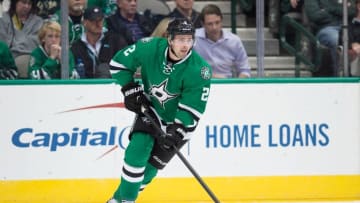Oct 13, 2016; Dallas, TX, USA; Dallas Stars defenseman Dan Hamhuis (2) in action during the game against the Anaheim Ducks at the American Airlines Center. The Stars defeat the Ducks 4-2. Mandatory Credit: Jerome Miron-USA TODAY Sports