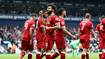 WEST BROMWICH, ENGLAND - APRIL 21: Mohamed Salah of Liverpool celebrates after scoring his sides second goal during the Premier League match between West Bromwich Albion and Liverpool at The Hawthorns on April 21, 2018 in West Bromwich, England. (Photo by Matthew Lewis/Getty Images)
