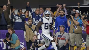 Dec 1, 2016; Minneapolis, MN, USA; Dallas Cowboys wide receiver Dez Bryant (88) celebrates his touchdown against the Minnesota Vikings in the fourth quarter at U.S. Bank Stadium. The Cowboys win 17-15. Mandatory Credit: Bruce Kluckhohn-USA TODAY Sports