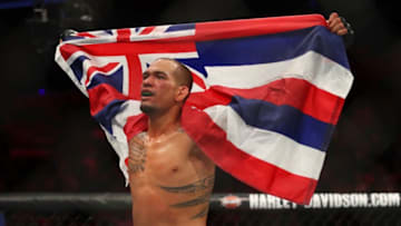 7DETROIT, MI - DECEMBER 02: Yancy Medeiros celebrates his victory over Alex Oliveira during UFC 218 at Little Ceasars Arena on December 2, 2018 in Detroit, Michigan. (Photo by Gregory Shamus/Getty Images)
