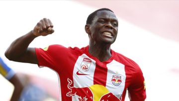 SALZBURG, AUSTRIA - JUNE 28: Patson Daka of Salzburg celebrates after scoring during the tipico Bundesliga match between Red Bull Salzburg and TSV Prolactal Hartberg at Red Bull Arena on June 28, 2020 in Salzburg, Austria. (Photo by David Geieregger/SEPA.Media /Getty Images)