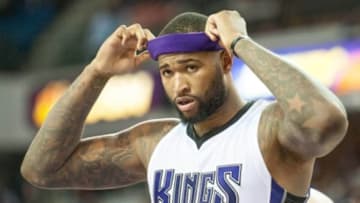 Jan 25, 2016; Sacramento, CA, USA; Sacramento Kings center DeMarcus Cousins (15) looks on during overtime in the game against the Charlotte Hornets at Sleep Train Arena. The Charlotte Hornets defeated the Sacramento Kings 129-128 in double overtime. Mandatory Credit: Ed Szczepanski-USA TODAY Sports