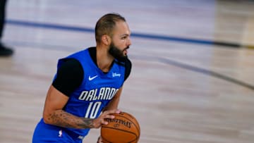 Evan Fournier's free agent decision looms large as the Orlando Magic plan their future. Mandatory Credit: Ashley Landis/Pool Photo via USA TODAY Sports