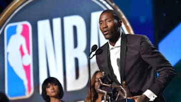 SANTA MONICA, CA - JUNE 25: Twyman-Stokes Teammate Award winner Jamal Crawford speaks onstage at the 2018 NBA Awards at Barkar Hangar on June 25, 2018 in Santa Monica, California. (Photo by Kevin Mazur/Getty Images for Turner Sports)