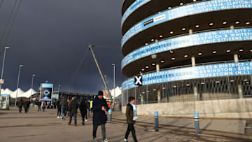 MANCHESTER, ENGLAND - APRIL 03: Fans arrive at the stadium prior to the Premier League match between Manchester City and Cardiff City at Etihad Stadium on April 03, 2019 in Manchester, United Kingdom. (Photo by Michael Steele/Getty Images)