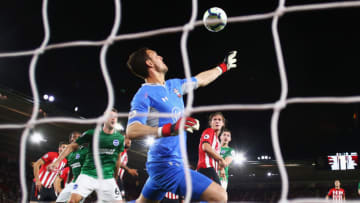 SOUTHAMPTON, ENGLAND - SEPTEMBER 17: Alex McCarthy of Southampton makes a save during the Premier League match between Southampton and Brighton & Hove Albion at St Mary's Stadium on September 17, 2018 in Southampton, United Kingdom. (Photo by Clive Rose/Getty Images)
