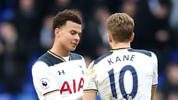 LONDON, ENGLAND - MARCH 05: Harry Kane of Tottenham Hotspur and Dele Alli of Tottenham Hotspur celebrate during the Premier League match between Tottenham Hotspur and Everton at White Hart Lane on March 5, 2017 in London, England. (Photo by Tottenham Hotspur FC/Tottenham Hotspur FC via Getty Images)