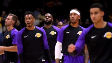 SAN DIEGO, CA - SEPTEMBER 30: LeBron James #23 of the Los Angeles Lakers waits as he warms up before a preseason game against the Denver Nuggets at Valley View Casino Center on September 30, 2018 in San Diego, California. (Photo by Harry How/Getty Images)