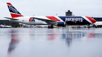 BOSTON, MASSACHUSETTS - APRIL 02: The New England Patriots plane delivers N95 masks from Shenzhen, China to Logan International Airport to slow the spread of the coronavirus (COVID-19) outbreak on April 02, 2020 in Boston, Massachusetts. New England Patriots owner Robert Kraft and his son Patriots President Jonathan Kraft partnered with Massachusetts Governor Charlie Baker to ship the masks which will be split between Massachusetts and New York. (Photo by Maddie Meyer/Getty Images)