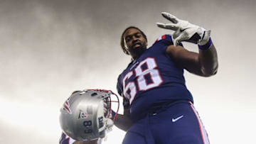 FOXBORO, MA - OCTOBER 22: LaAdrian Waddle #68 of the New England Patriots reacts after a game against the Atlanta Falcons at Gillette Stadium on October 22, 2017 in Foxboro, Massachusetts. (Photo by Billie Weiss/Getty Images)