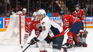 OSHAWA, ON - FEBRUARY 23: Will Cuylle #13 of the Windsor Spitfires skates during an OHL game against the Oshawa Generals at the Tribute Communities Centre on February 23, 2020 in Oshawa, Ontario, Canada. (Photo by Chris Tanouye/Getty Images)