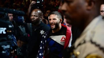 Jul 11, 2015; Las Vegas, NV, USA; Chad Mendes enters the arena to fight Conor McGregor (not pictured) for the interim featherweight title bout during UFC 189 at MGM Grand Garden Arena. McGregor won via second round TKO. Mandatory Credit: Joe Camporeale-USA TODAY Sports