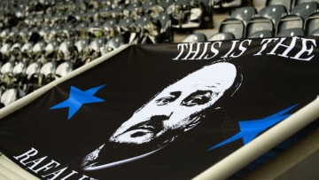 NEWCASTLE UPON TYNE, ENGLAND - MAY 13: A Rafa Benitez 'Rafalution' flag is pictured during the Premier League match between Newcastle United and Chelsea at St. James Park on May 13, 2018 in Newcastle upon Tyne, England. (Photo by Stu Forster/Getty Images)