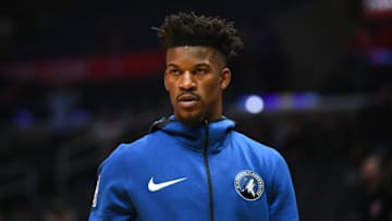 LOS ANGELES, CA - NOVEMBER 05: Minnesota Timberwolves Guard Jimmy Butler (23) looks on before a NBA game between the Minnesota Timberwolves and the Los Angeles Clippers on November 5, 2018 at STAPLES Center in Los Angeles, CA. (Photo by Brian Rothmuller/Icon Sportswire via Getty Images)