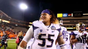 Jan 2, 2015; Tempe, AZ, USA; Washington Huskies defensive lineman Danny Shelton (55) following the game against the Oklahoma State Cowboys in the 2015 Cactus Bowl at Sun Devil Stadium. Oklahoma State defeated Washington 30-22. Mandatory Credit: Mark J. Rebilas-USA TODAY Sports