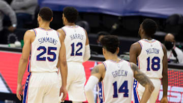 Ben Simmons, Tobias Harris, Danny Green, Shake Milton | Sixers (Photo by Mitchell Leff/Getty Images)