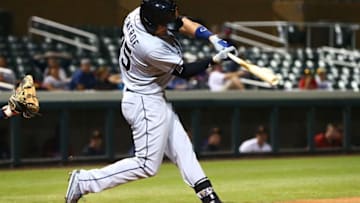 Oct. 14, 2014; Scottsdale, AZ, USA; San Diego Padres outfielder Hunter Renfroe plays for the Surprise Saguaros during an Arizona Fall League game against the Salt River Rafters at Salt River Field. Mandatory Credit: Mark J. Rebilas-USA TODAY Sports