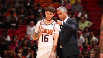 MIAMI, FL - FEBRUARY 25: Head Coach Igor Kokoskov directs Tyler Johnson #16 of the Phoenix Suns during the game against the Miami Heat on February 25, 2019 at American Airlines Arena in Miami, Florida. NOTE TO USER: User expressly acknowledges and agrees that, by downloading and or using this Photograph, user is consenting to the terms and conditions of the Getty Images License Agreement. Mandatory Copyright Notice: Copyright 2019 NBAE (Photo by Issac Baldizon/NBAE via Getty Images)