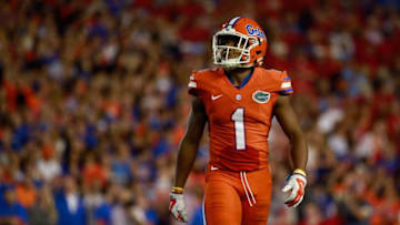 Oct 3, 2015; Gainesville, FL, USA; Florida Gators defensive back Vernon Hargreaves III (1) looks on against the Mississippi Rebels during the first half at Ben Hill Griffin Stadium. Mandatory Credit: Kim Klement-USA TODAY Sports