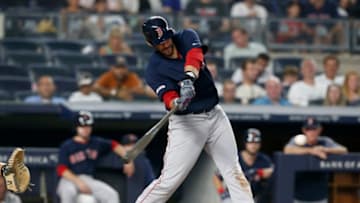 NEW YORK, NEW YORK - AUGUST 04: J.D. Martinez #28 of the Boston Red Sox in action against the New York Yankees at Yankee Stadium on August 04, 2019 in New York City. The Yankees defeated the Red Sox 7-4. (Photo by Jim McIsaac/Getty Images)