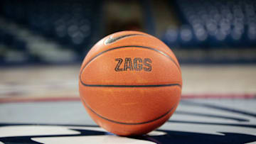 SPOKANE, WASHINGTON - FEBRUARY 20: A basketball sets on the court prior to the start of the game between the San Francisco Dons and the Gonzaga Bulldogs at McCarthey Athletic Center on February 20, 2020 in Spokane, Washington. (Photo by William Mancebo/Getty Images)