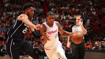 MIAMI, FL - FEBRUARY 5: Josh Richardson #0 of the Miami Heat handles the ball against the Orlando Magic on February 5, 2018 at American Airlines Arena in Miami, Florida. NOTE TO USER: User expressly acknowledges and agrees that, by downloading and or using this Photograph, user is consenting to the terms and conditions of the Getty Images License Agreement. Mandatory Copyright Notice: Copyright 2018 NBAE (Photo by Issac Baldizon/NBAE via Getty Images)