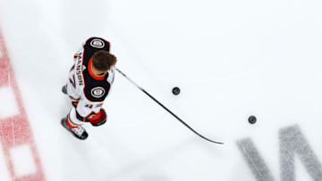 SAN JOSE, CA - APRIL 18: Josh Manson #42 of the Anaheim Ducks warms up against the San Jose Sharks in Game Four of the Western Conference First Round during the 2018 NHL Stanley Cup Playoffs at SAP Center on April 18, 2018 in San Jose, California. (Photo by Rocky W. Widner/NHL/Getty Images) *** Local Caption *** Josh Manson