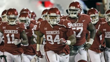 NORMAN, OK - NOVEMBER 11: The Oklahoma Sooners take the field before the game against the TCU Horned Frogs at Gaylord Family Oklahoma Memorial Stadium on November 11, 2017 in Norman, Oklahoma. Oklahoma defeated TCU 38-20. (Photo by Brett Deering/Getty Images) *** Local Caption ***